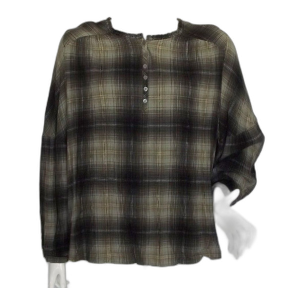 FRYE AND CO. Tops - FRYE & CO Blouse, 2X, Green/Black Plaid, long sleeves, Pullover/Buttons, Rayon